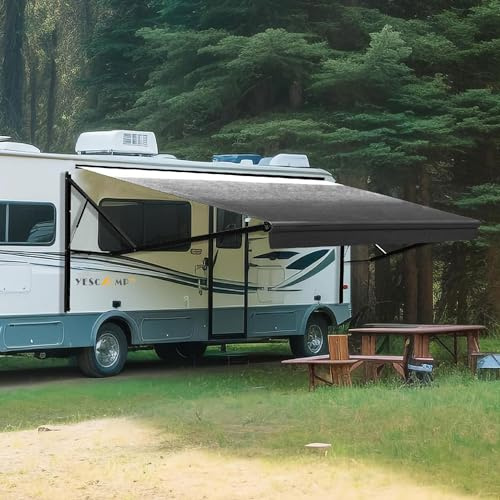 YESCAMP Motorized RV Awning Complete Kit Retractable Electric Camper Awning for RV,Trailers,5th Wheel,Toy Haulers,Motohome RV Trailer Awning for Camper or Home(20Ft,Black Frame,Black Fade)