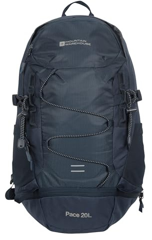 Mountain Warehouse Pace 20 l Rucksack – Trinkkompatibler Rucksack, Airflow-Rückensystem Rucksack, Packaway-Regenhülle – Rucksack für Reisen, Wandern, Camping Marineblau Einheitsgröße