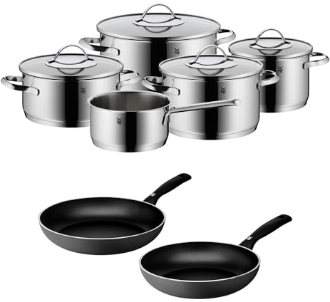 WMF Aparto Topfset 5-teilig mit Glasdeckel, Induktions Töpfe Set unbeschichtet & Permadur Inspire Bratpfannen Induktion, beschichtet, Antihaftversiegelung 24cm + 28cm