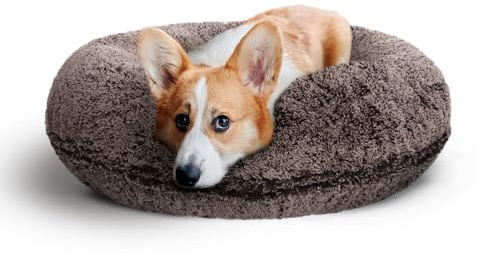 Bessie and Barnie - Luxury Extra Plush Faux Fur Bagel Pet/Dog Bed (Frosted Willow, Me)