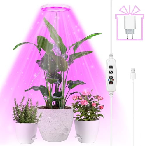 Lampe Plante, Lampe de Croissance à Spectre Complet, Lampe de Plante Réglable en Hauteur avec Minuterie 3/9/12h, 10 Luminosité, 3 Modes Lumière pour Les Grandes Petites Plantes,Blanc