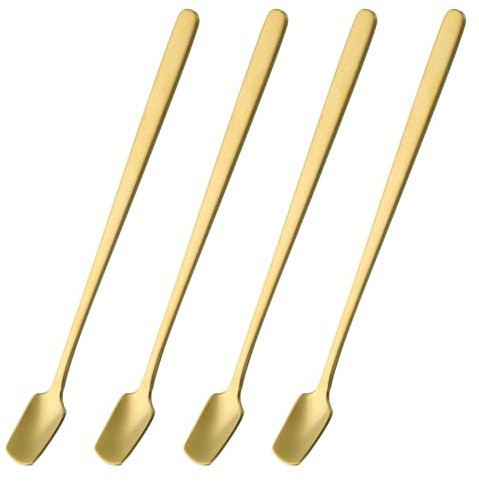 QUARKZMAN 4 Cucharas de Espresso Cuadradas de Acero Inoxidable de 6.9 Pulgadas, Cucharas Pequeñas de Café Cuadradas con Mango Largo para Revolver Té, Café, Postres, Tono Dorado