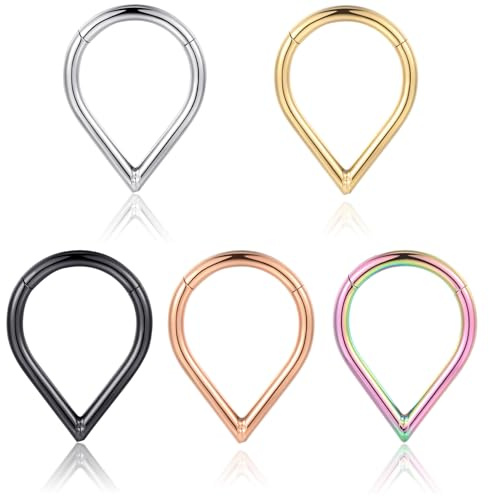 5 piercing da naso, in acciaio chirurgico 316L, anello segmentato Clicker 20G 18G 16G Setto cartilagine Nostril Helix Tragus Rook Conch Piercing 6 – 14 mm oro acciaio rosa nero arcobaleno, Acciaio
