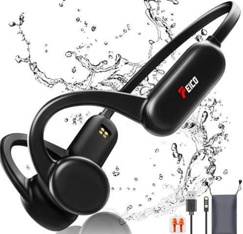 FEICO Bone Conduction Headphones, Bluetooth 5.3 Open-Ear Headphones with Mic | MP3 Mode Built-in 32GB & 10Hrs Playtime, IP68 Waterproof Bone Conduction for Running, Cycling, Swiming (Black)