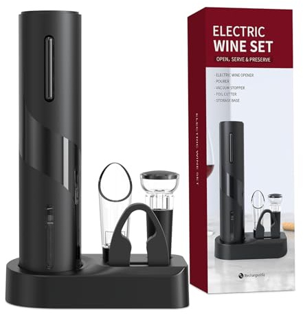 Cosyall Cavatappi Elettrico per Vino, 5 in 1 Apribottiglie Elettrico Set con Taglia-Capsule, Tappo Sottovuoto per Vino, Aeratore e Versatore per Vino, Cavo USB, Regalo per gli Amanti del Vino