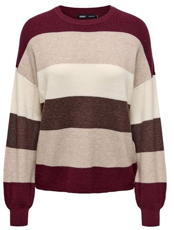 ONLY Suéter de Punto para Mujer, Cuello Redondo, Manga Larga, Hombros Profundos, puños Acanalados, Zinfandel, S