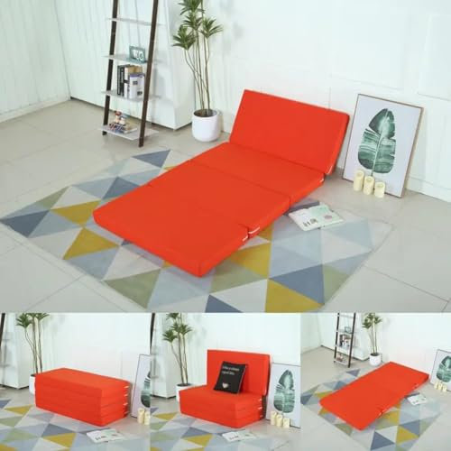 Surmatelas en mousse haute densité à trois plis pour dormir, 8/10 cm d'épaisseur, lit simple/double/grand lit/king size, matelas futon pliable portable (orange, 60 x 200 x 10 cm)