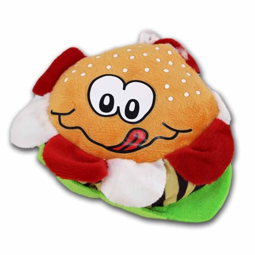 BEMIRO Hamburger Kuscheltier klein – 10 cm Durchmesser, niedliches Design, mit gedrucktem Bildmotiv und Schlaufe zum Anhängen
