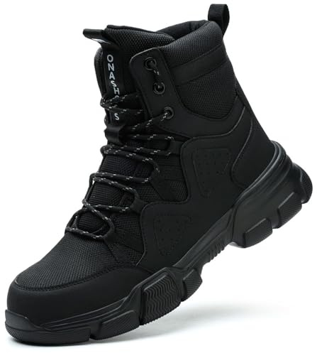 Rona Shoes Bottes de Sécurité Chaussures de Sécurité Baskets de Sécurité Chaussure de Travail Légère Confortable Femme Homme Atlas Black EU 46