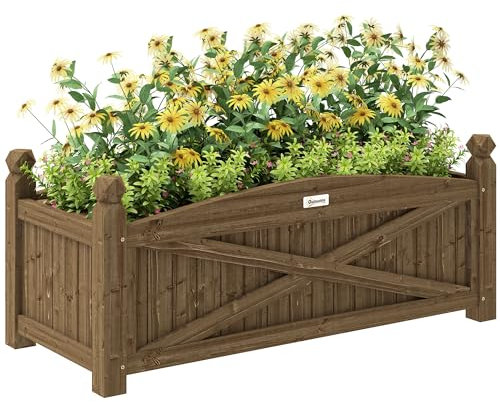 Outsunny Jardinière en Bois, carré Potager extérieur Bois avec Trous de Drainage, bac à Fleurs pour légumes Herbes Fleurs dans Jardin terrasse Patio, 90 x 39 x 37 cm, Marron foncé