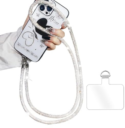 Heanvmyss Cadena Cordón para Teléfono Móvil Universal,Cadena para el Cuello con Brillantes para Colgar,Cordón Cruzado de Diamantes de Imitación para la Mayoría de los Teléfonos Inteligentes