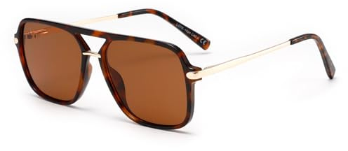H HELMUT JUST Trendy Vintage Aviador Gafas de sol cuadradas para Mujeres Hombres Retro 70s (Carey/Té)