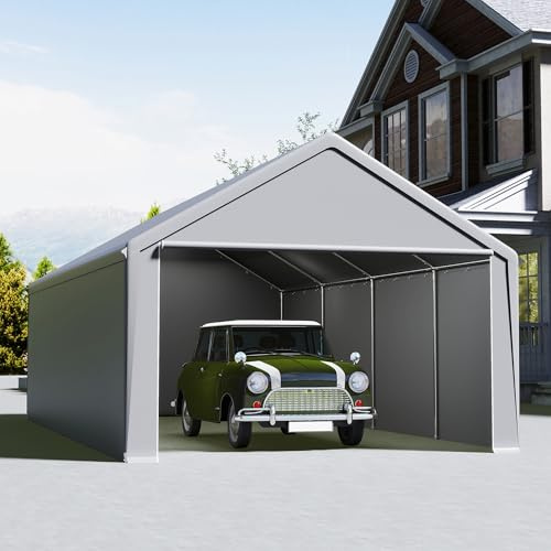 UISEBRT Zeltgarage 4x8 m – Carport, Garagenzelt & Lagerzelt in einem – Unterstand & Weidezelt mit robuster PE Plane, Stahlrahmen, Dach- & Bodenverstärkung – wetterfest für Auto, SUV (Grau)