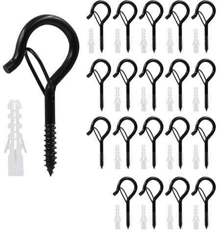 Bohaner 20 tornillos de gancho de acero inoxidable con seguridad, ganchos de rosca, ganchos de techo, ganchos de pared para colgar, cestas de plantas, color negro