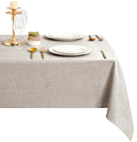 DWCN Tovaglia Antimacchia 160x320cm Rettangolare in Finto Lino Lavabile Impermeabile per Protezione Moderna Interno Tavolo, Giardino Esterno, Sala da Pranzo, Feste Matrimoni, Natalizia, Lino Pietra