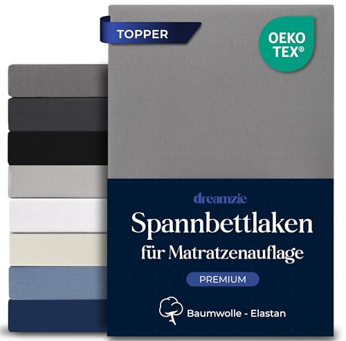 Dreamzie Lakan För Övermadrass 180x200 cm - Premium Comfort Stretch Bomull | 18 cm Ficka För Tunn Övermadrass | Oeko-Tex Certifierad - Antracit