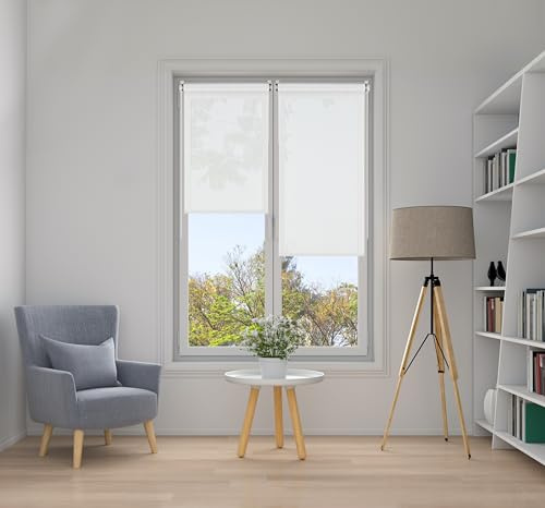 Estores Enrollables Screen con Tejido Térmico Premium 5% Transparencia, Protección Solar y Rayos UV, Aislamiento Térmico para Ventanas y Puertas Color Blanco 60x180 cm (Ancho x Alto) STORESDECO