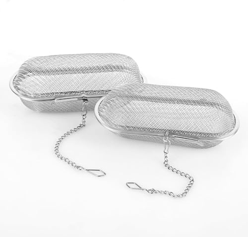 2 coladores de especias para cocinar, colador de hierbas con cadena y gancho para colgar en el borde de la olla, de malla fina de acero inoxidable, colador de té, especias, hierbas, té, múltiples