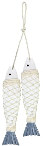 Qaixwuyi 2 piezas de peces de madera decoración de pared colgante colgante de pared adornos de peces de madera con cuerda náutica playa temática arte de pared 27 cm estilo mediterráneo decoración de