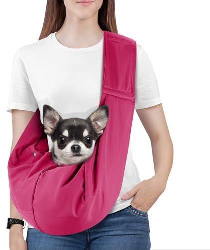 Pawaboo Small Dog Sling Carrier | Reversible Puppy Small Pet Carrier,Hands Free,Safety Buckle,Storage Pocket for Travel,Outdoor Activities Magenta