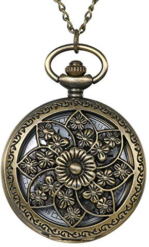 Avaner Antique Bronze Retro Hollow Rose Flowers Openwork Quartz Pocket Watch for Women