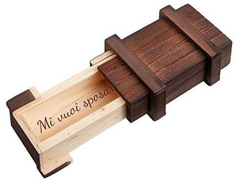 Casa Vivente Scatola in Legno per Proposta di Matrimonio, Incisione Segreta Mi Vuoi Sposare?, Confezione Rompicapo per Anello di Fidanzamento
