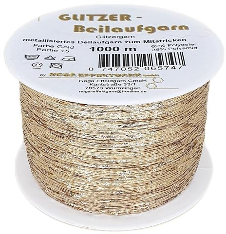 Glitzer-Beilaufgarn auf 1000 Meter Spulen in der Farbe Gold