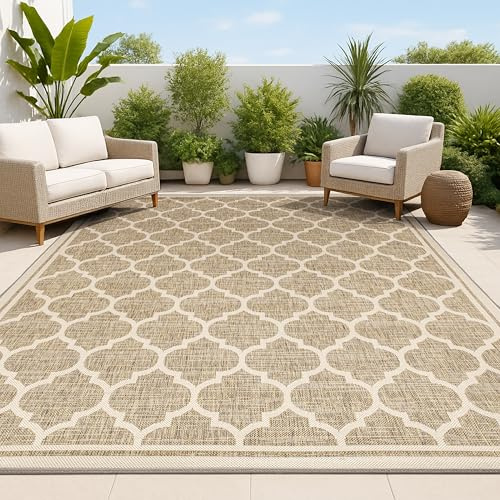 JONATHAN Y SMB109A-5 Trebol Moroccan Trellis Textured Weave Indoor Outdoor Area Rug, Modern, Coastal, Bohemian Easy Cleaning, Non Shedding, Brown/Beige, 150 cm X 240 cm