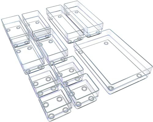 Unique Impression Set of 11 Drawer Organiser Trays – Clear Dividers For Make-up, Bedroom, Bathroom, Office, Kitchen, Cosmetics, Stationery