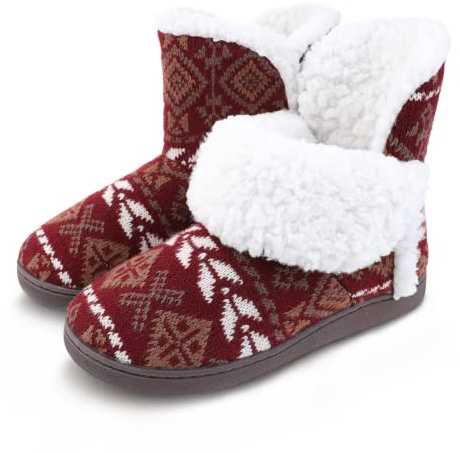 MIXIN Damen Hausschuhe Hüttenschuh Warme Homeboots Winter Pantoffeln für Erwachsene Rot Size EU 42 43