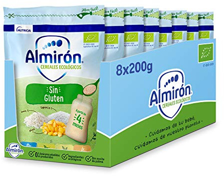 Almirón Cereales Ecológicos Sin Gluten. Pack Bolsas X200G-1.6Kg, 8 Unidades
