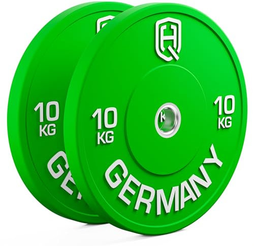 HQ Germany® Hantelscheiben 50mm [Set/Paar 5-25kg] - Premium Vollgummi Bumper Plates 10kg - Hantelscheiben Set 50mm, Gewichtsscheiben, Gewichte, Weight Plates nach IWF Standard