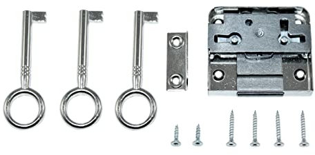 SN-TEC Aufschraubschloss/Möbelschloss/Schrankschloss incl. 3 Schlüssel, Dornmaß: 45mm, (Gesamttiefe 64mm), rechts/links/LAD verwendbar incl. Schließblech incl. Montagematerial
