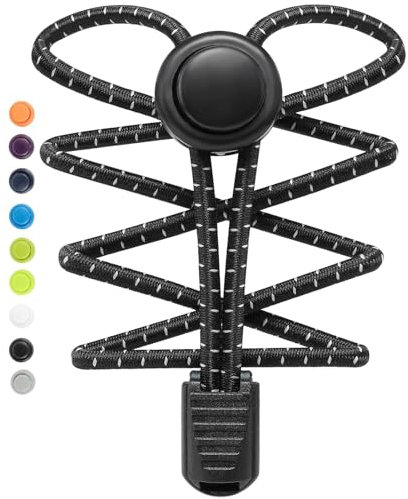 Stepace [ 2 Paires Lacets Élastiques Autobloquants 120 cm - Système ultra rapide sans laçage - Magiques Élastiques Lacets de Chaussures Pour Enfants, Adultes, Personnes âgées, Désactivé Noir Blanc