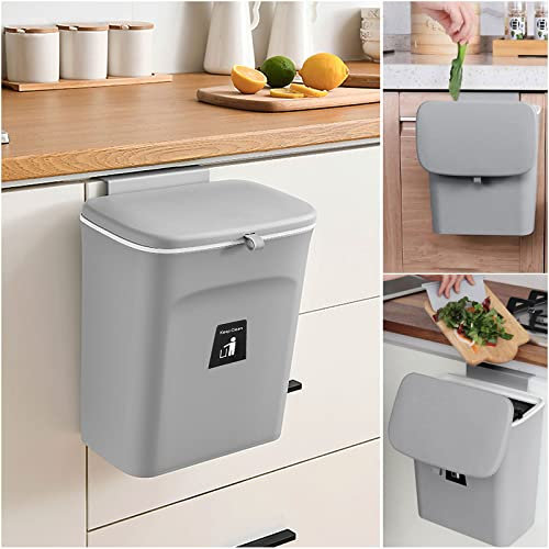 MIVIDE Poubelle Cuisine Suspendue pour Cuisine, Porte, Salle de Bain, Chambre, Salon (Gris-9L)