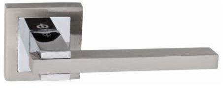 AZERODESIGN - Manilla Puerta Interior - Juego Manillas Madera - Zamac - Combinado en Níquel Satinado y Níquel Brillo (ROSETA CUADRADA)