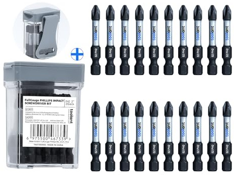 toolant 2 Inch Phillips Bit#2 Magnetic Anti Slip Impact Screwdriver Bits Set,20pcs Insert S2 Steel PH2 Driver Dit Set with CNC Machined Tips for Power Drill