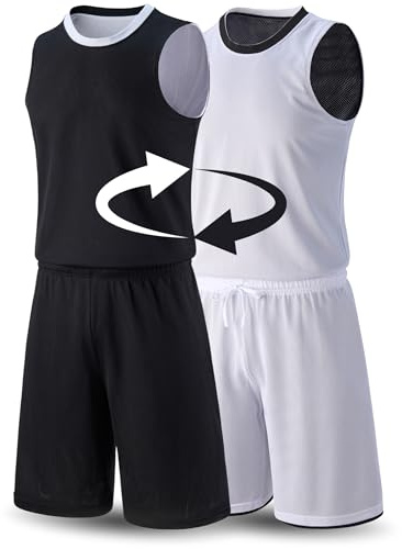 1 Set of Men's Reversible Basketball Jersey and Shorts, Double-Sided Custom Athletic Uniforms for Team Sports Practice (Black/White, Medium)
