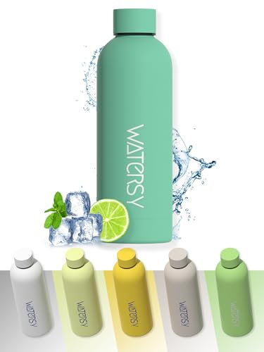 WATERSY Botellas de Agua Termica 500 ml, Botella de Agua para Niños, 17oz Taza Termica, Sin BPA, Fría y Caliente con Doble Vacío, para Escuela, Deporte, Gimnasio, Oficina (Azul claro)