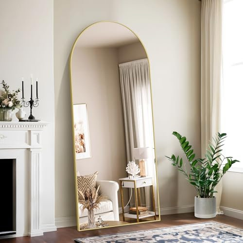 NIMURY Bogen Ganzkörperspiegel, 179 x 65 cm Standspiegel mit Goldenem Aluminiumrahmen, Groß Wandspiegel Bodenspiegel für Schlafzimmer, Eingangsbereich, Flur, Heimdekoration