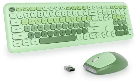 SbocKeeb Teclado y Raton Inalámbrico combo, Americano QWERTY, Vistosa teclado retro Máquina de Escribir de Teclas Redondas,ratón silencioso