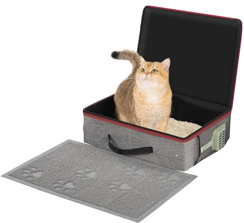 Avont Caja de Arena Portátil para Gatos, Impermeable y Antifugas, Plegable con Tapa con Cremallera, Alfombrilla y Pala, Fácil de Transportar, Ideal para Hoteles y Coches - L