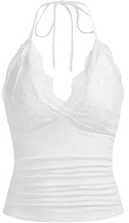 GORGLITTER Axelbandstopp för damer, Y2k, kamisol, crop top, neckholder, topp med kontrastspets