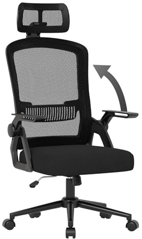 naspaluro Ergonomic Office Chair, Desk Chairs with Headrest, Height Adjustable Computer Executive Work Chair, Swivel Mesh Chair with 90° Flip-up Armrest & Lumbar Support for Home/Office-Black