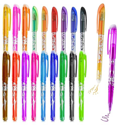 Vimmvid 18 stycken raderbar kulspetspenna och suddgummipenna för kontorsmaterial, skolsaker och studenter