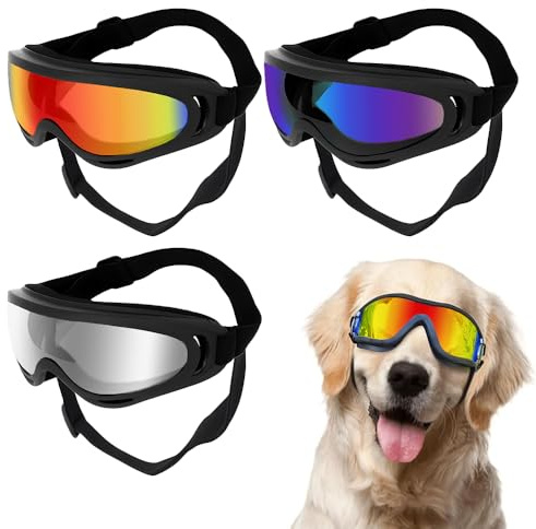 JOAASU 3 Pieces Dog Goggles, Dog Sunglasses with Elastic Strap, Pet Goggles, Waterproof & UV Protection Sunglasses, Pet Sunglasses, Eye Protection Suitable for Medium-Large Dogs