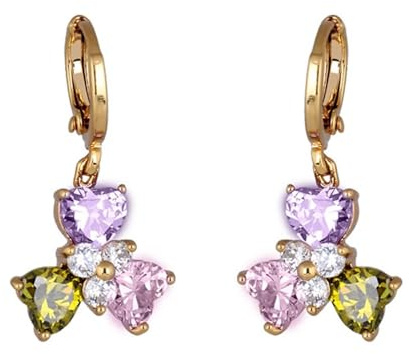 AMDXD Äkta guld smycken kvinnor örhängen 14K 585 gult guld, ring kreol hjärta klöver blommor örhängen med rubin granat ametist färgglada hjärtsnitt, örhängen jugendstil Au585 guld, Gult guld