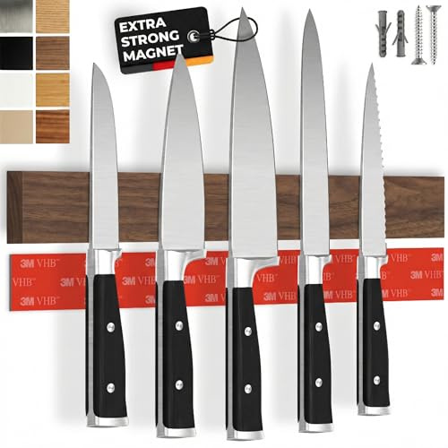 CUCINO självhäftande magnetisk knivlist – testvinnare med extra stark magnet – enkel montering med 3M-tejp utan borrning, valnöt 40 cm