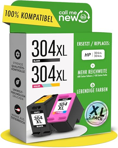 Callmenew 304XL Druckerpatronen – kompatibel mit HP 304 Druckerpatronen / für HP 304 XL Schwarz & Farbe – XL Reichweite, Smart-Chip, Ersatz für DeskJet 2630, ENVY 5030, DeskJet 3750 – 2er Multipack