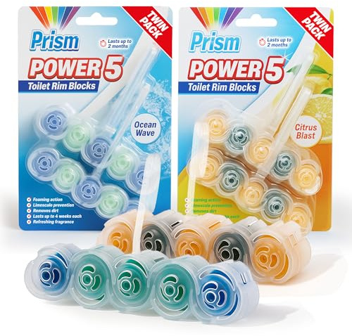 4pk Toilet Rim Blocks Multipack, Lemon & Ocean Fresh Scented Fragrance Cleaner with Foaming Action Limescale Prevention, Lasting Freshness in Every Flush, Daily Bathroom Odour Deodoriser 180g(45gx4)